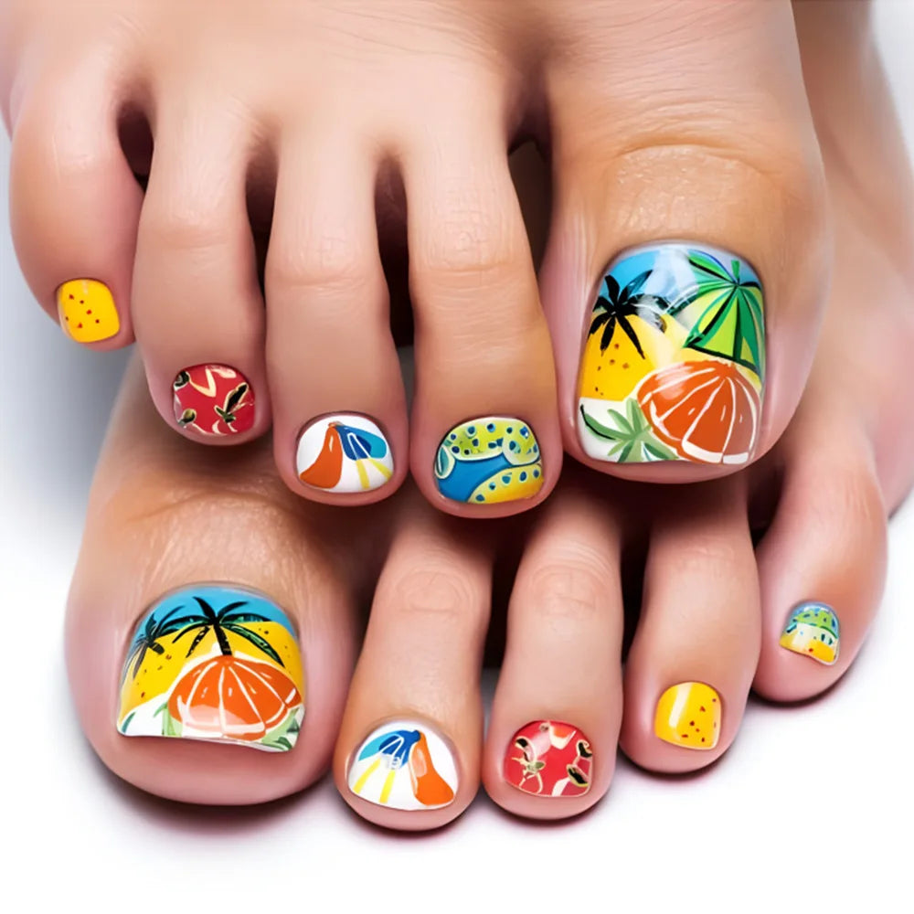 24pcs Black Glossy Press-On Toenails – Full-Cover Square Fake Nails for Women & Girls