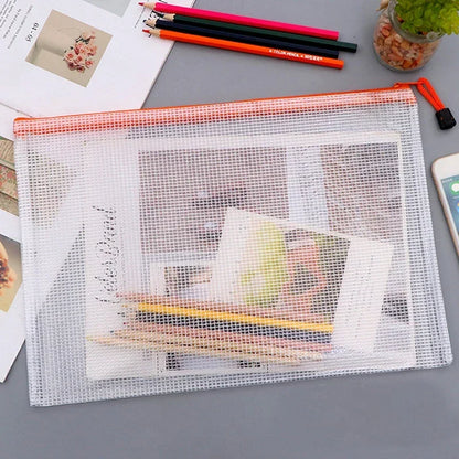 Mesh Zipper Document Bag Set - 3/5PCS A3 A4 A5 A6 Stationery Storage Pouches for School & Office Supplies