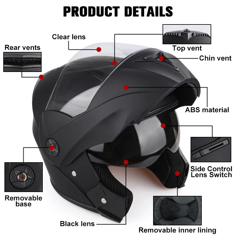 Uchoose Unisex Motorcycle Helmet – DOT Certified, Double Lens, Modular Flip Helmet with Visor, Cross-Section Safety