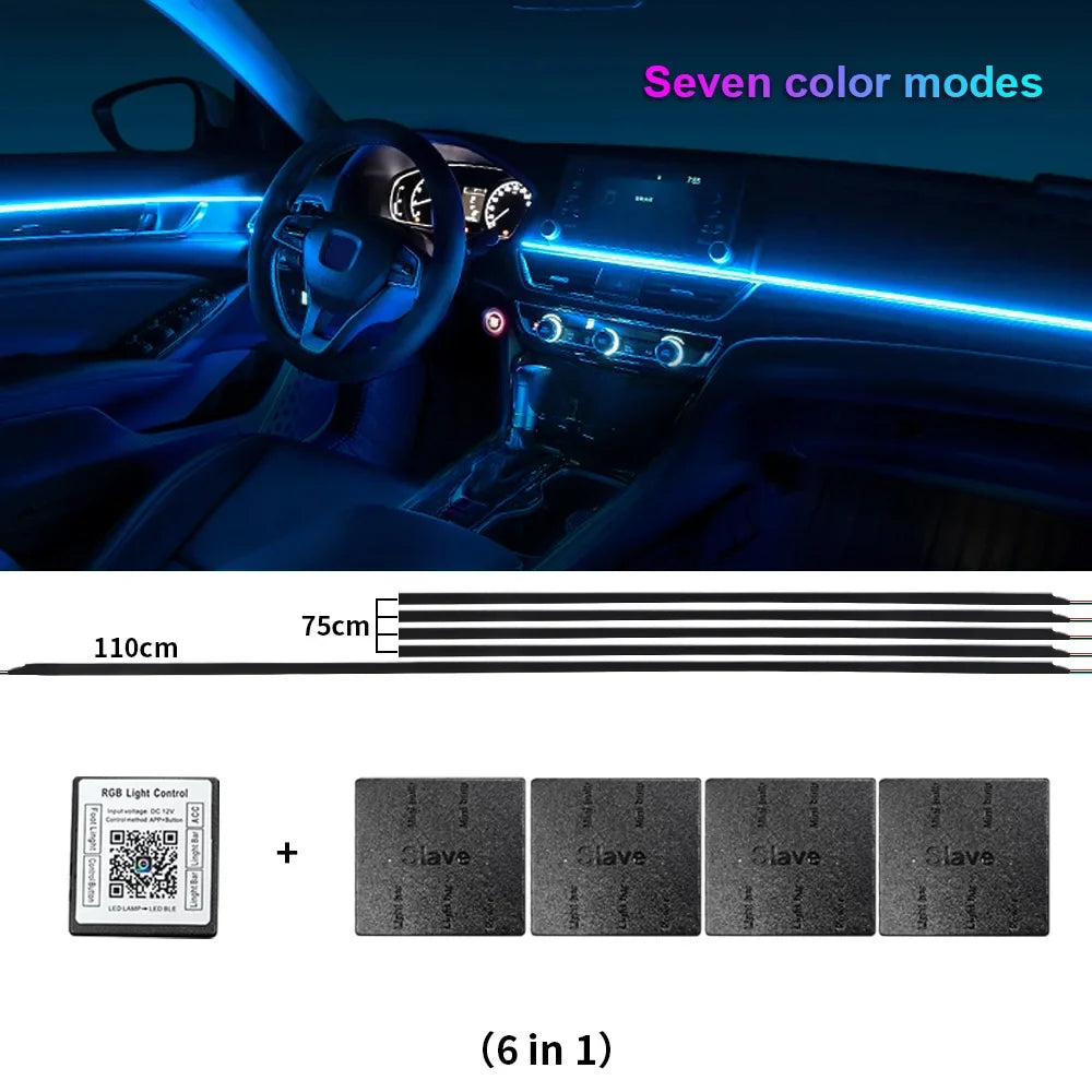 14/18 in 1 RGB LED Car Ambient Light - Acrylic APP Controlled Interior Atmosphere Lamp Kit with 64/213 Colors for One & Dual Zone Lighting