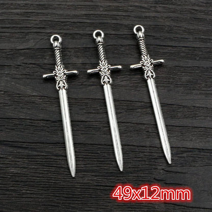 10pcs Antique Silver Sword Charms - DIY Jewelry Making Pendants Necklace Craft Accessories Findings