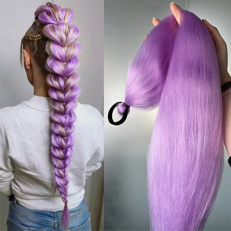 2pcs Purple Synthetic Braiding Hair – Long Straight DIY Braided Ponytail Hairpieces for Women, Party & Stage Hair Accessories