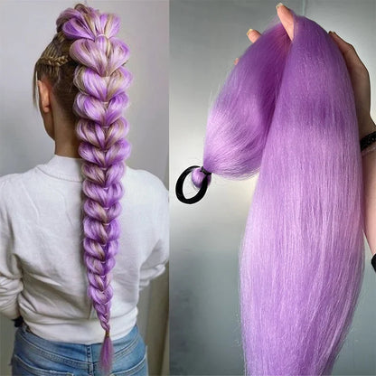 2pcs Purple Synthetic Braiding Hair – Long Straight DIY Braided Ponytail Hairpieces for Women, Party & Stage Hair Accessories