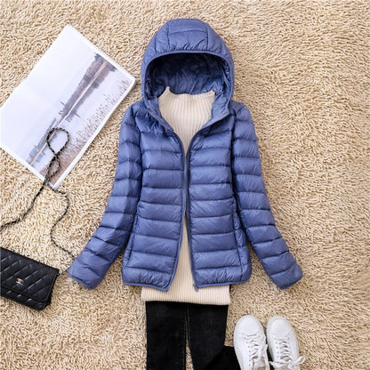 Women’s Lightweight Puffer Jacket - Hooded Packable Down Coat Plus Size 5XL-7XL Spring Autumn Outerwear