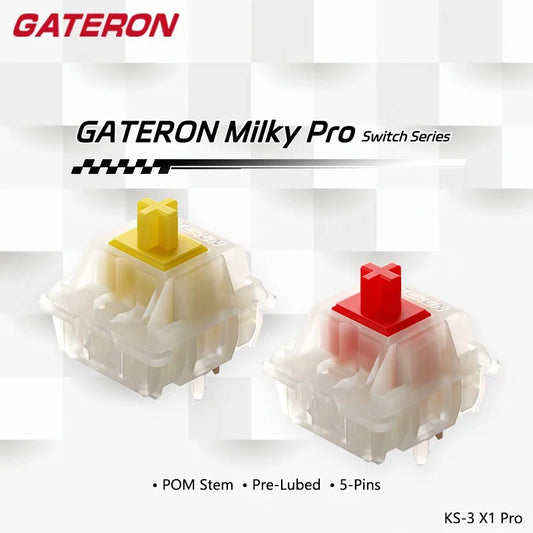Gateron Milky Pro Mechanical Keyboard Switches - Pre-Lubed Linear MX Stem 5-Pin RGB Compatible Switches