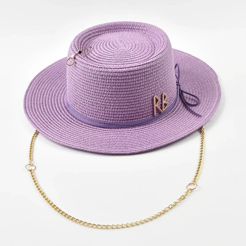 Women's Straw Sun Hat - Elegant Ribbon Decor Beach Travel & Party Dress Hat