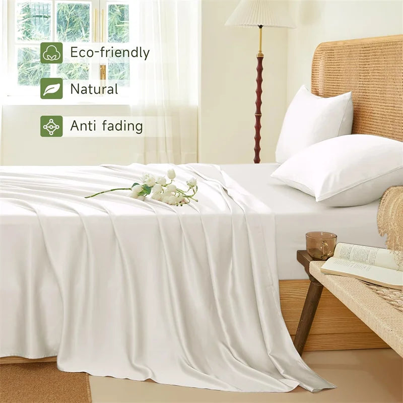 100% Mulberry Silk Bed Sheet Set - Luxury Silk Bedding with Fitted Sheet, Flat Sheet & Pillowcases