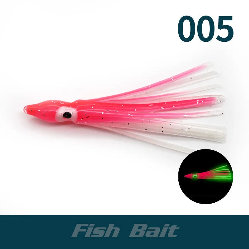 PRO BEROS 5Pcs Luminous Octopus Fishing Lures - Silicone Squid Skirts Glow Bait for Tuna Trolling & Sea Jigging