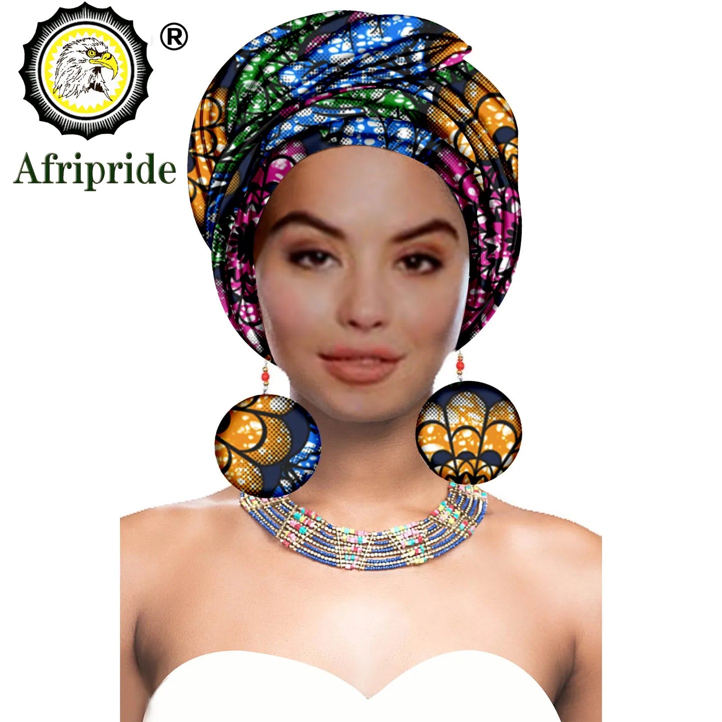 African Turban Headwrap - Nigerian Ankara Headscarf with Matching Earrings