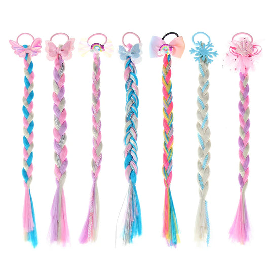 Girls Rainbow Hair Bow & Tie Set – Princess Snowflake Elastic Hair Accessories for Toddlers, No-Damage Braids