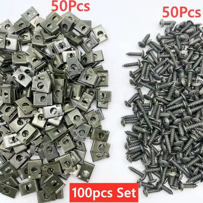 Car U-Type Metal Screw Clip Set - Anti-Rust Fastener Clips with Screws (10-100PCS)