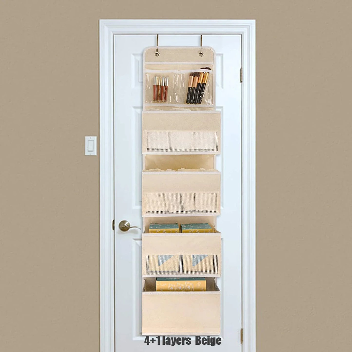 Over The Door Hanging Organizer - 1/3/4/5 Pocket Wall Mounted Storage Rack for Bathroom, Dorm & Clothes