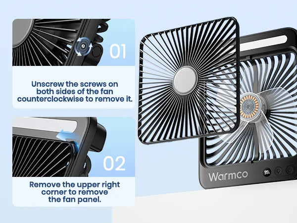 Warmco D4 Portable Desk Fan – 8" Rechargeable Camping Fan with 20000mAh Battery, Light, 48H Runtime, Silent Operation, Digital Display