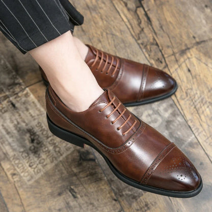 Men’s Red Sole Leather Oxford Shoes - Pointed Toe Lace-Up Business, Office, Party & Wedding Dress Shoes