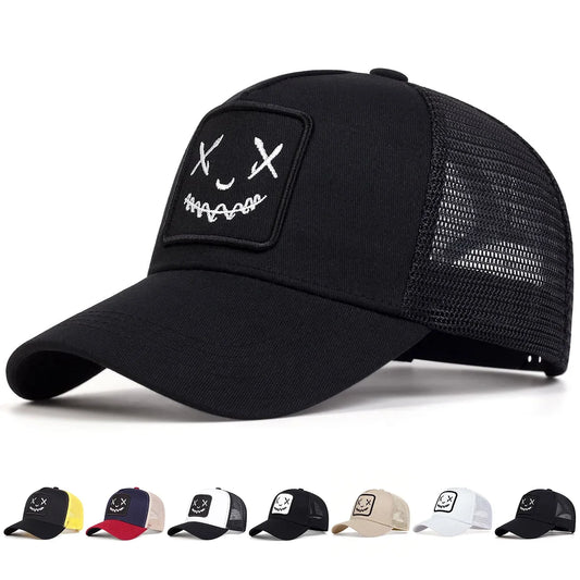 Ghost Face Embroidery Baseball Cap - Unisex Adjustable Mesh Hat for Spring Summer Outdoor Sun Protection