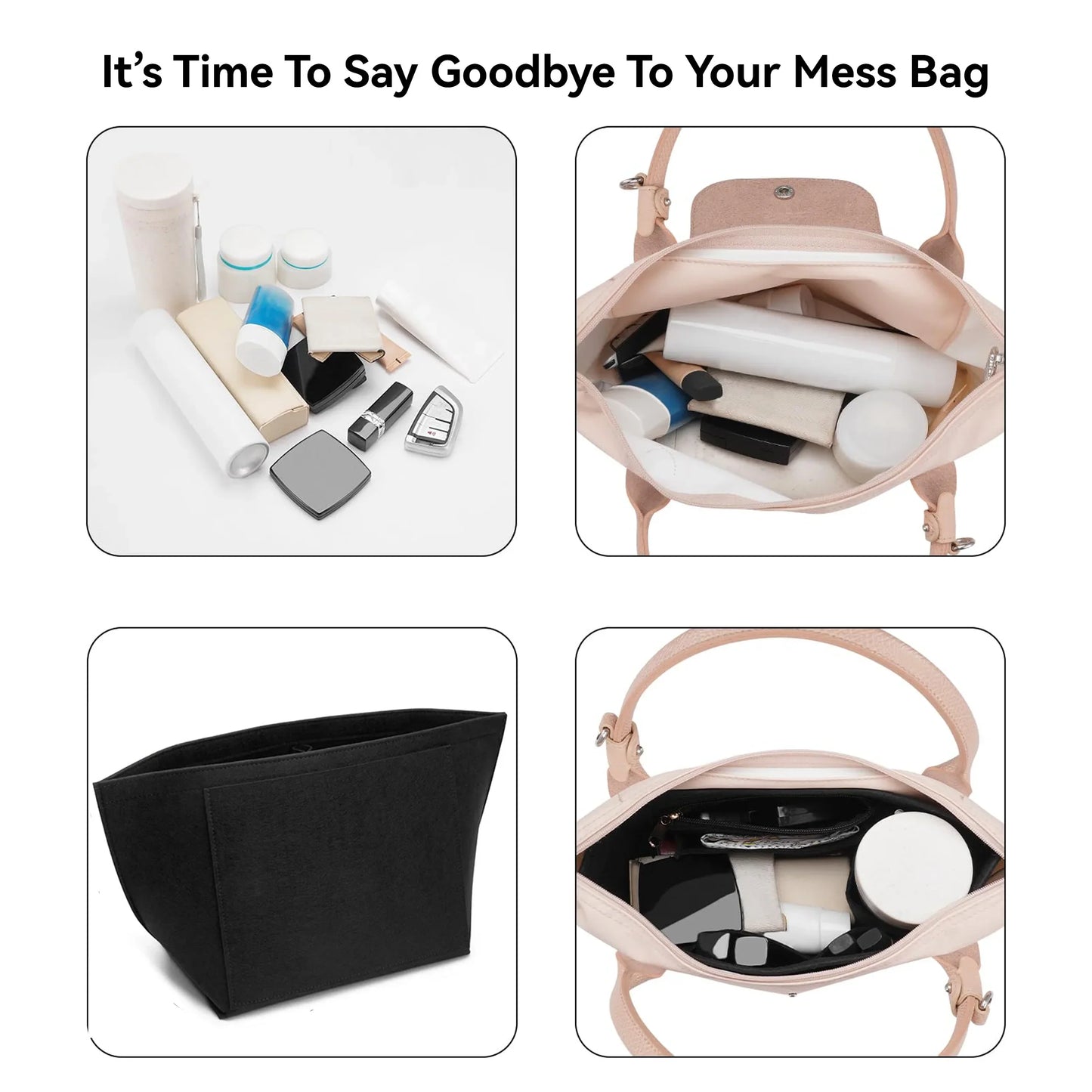 Felt Insert Bag for Longchamp Handbag - Portable Makeup & Purse Organizer Liner for Travel