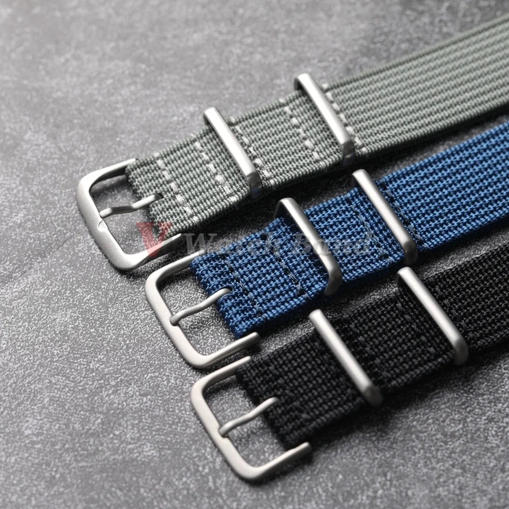 Ribbed Nylon Watch Strap - 18mm 20mm 22mm Military Style Replacement Watchband