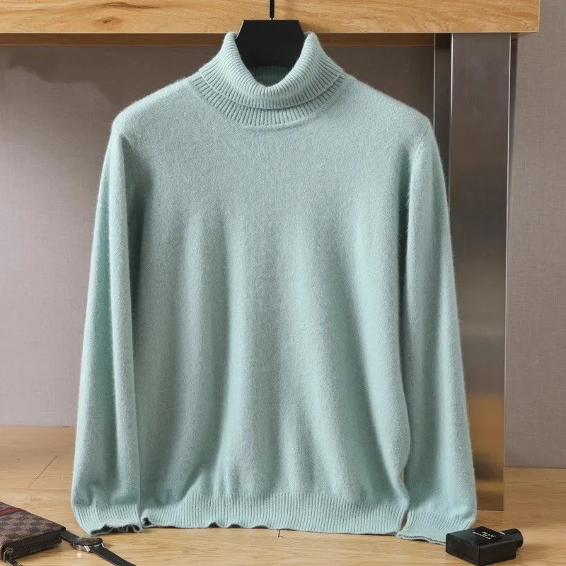 Men's Pure Mink Velvet Cashmere Sweater - High Lapel Long Sleeve Knitted Winter Luxury Pullover Top