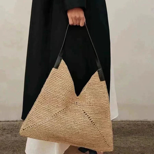 2025 Fashion Straw Tote Bag - Triangle Woven Shoulder Handbag for Beach & Casual Summer Style