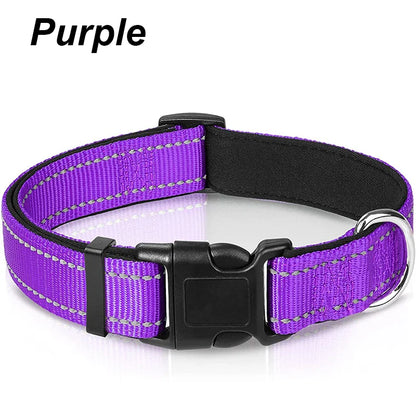 Reflective Dog Collar – Soft Neoprene Padded Nylon, Adjustable & Sturdy for Medium and Large Dogs
