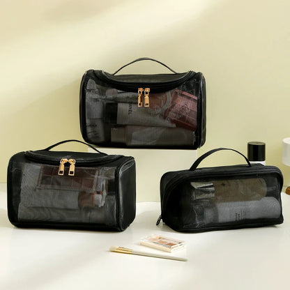 Large Toiletry Bag — Mesh Travel Cosmetic Pouch with Zipper, Makeup Organizer for Girls