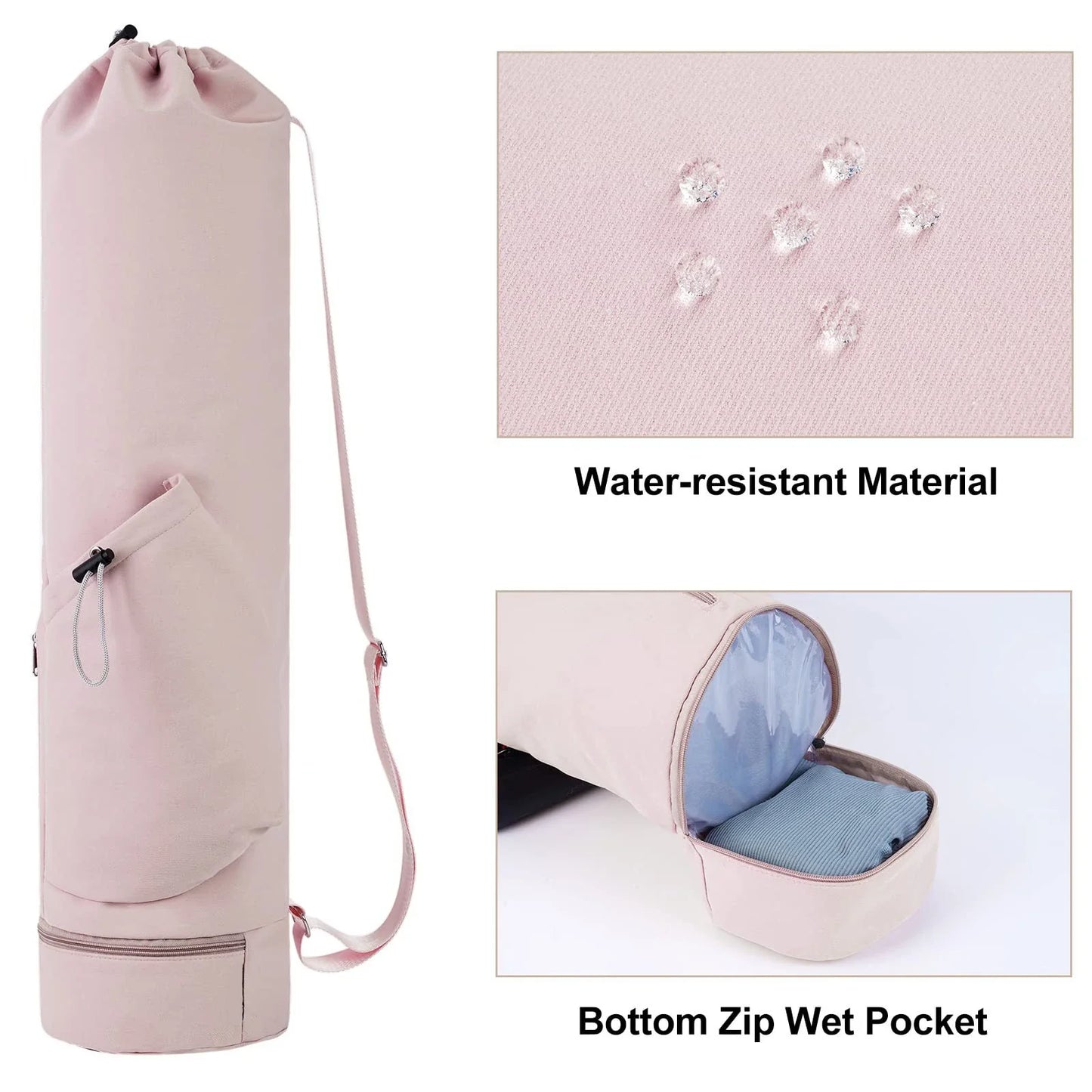 Yoga Mat Bag with Water Bottle Pocket and Wet Storage - Sports Mat Carrier with Shoulder Strap and Multifunctional Compartments