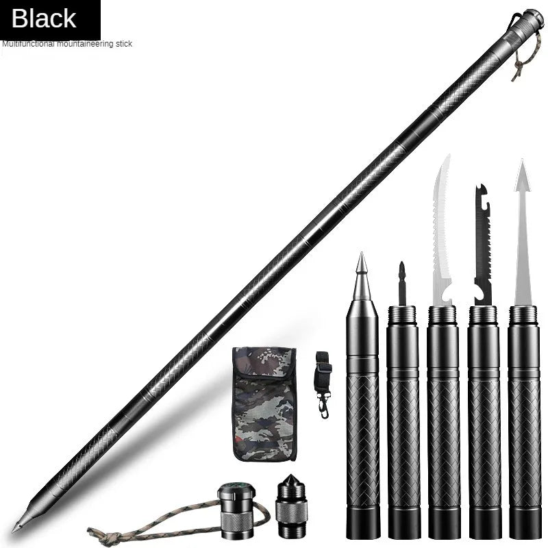 Professional Outdoor Mountaineering Stick – Multi-Function Metal Hiking & Survival Tool for Camping, Travel, and Self-Defense