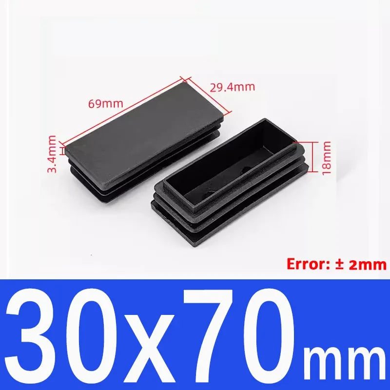 Black Square Tube End Caps - Plastic Blanking Plugs for Furniture, Tables & Chairs 10-100mm