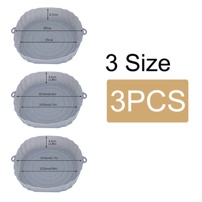 Reusable Air Fryer Silicone Pot & Baking Tray Set – 1/2/3PCS Silicone Basket for Pizza, Fried Chicken & Grill