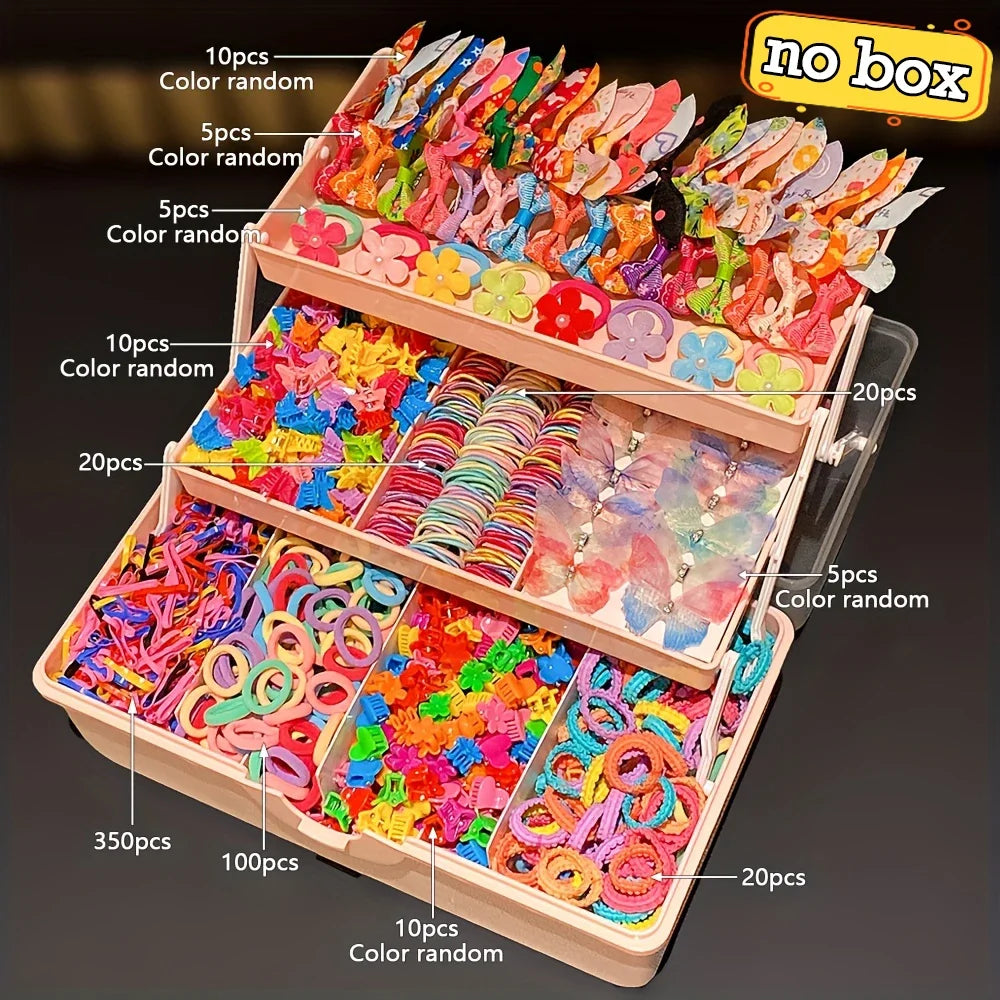 555Pcs Girls Hair Accessories Set - Colorful Butterfly Clips Elastic Bands & Hair Ties for Daily Ponytails and Styling