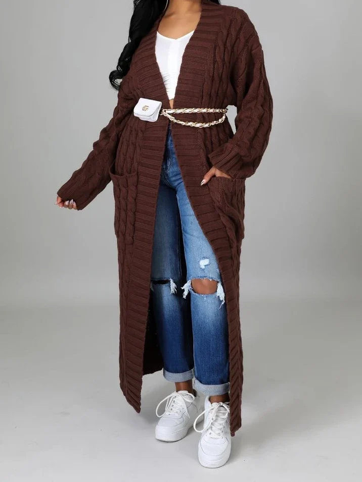 Knit Cardigan for Women – Long Green Crochet Jacket, Loose Long Sleeve Autumn/Spring Winter Sweater, 2023 Warm Jumper Coat