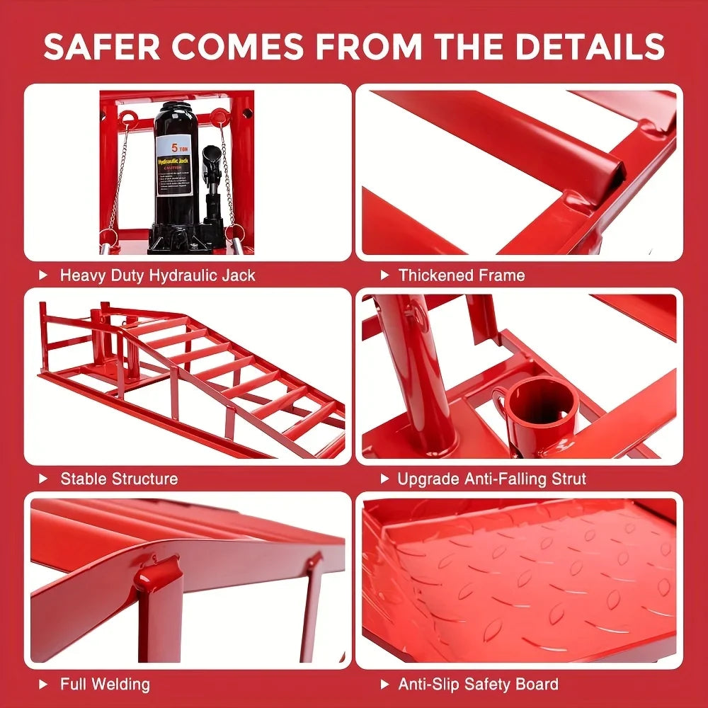 2PCS Heavy Duty Hydraulic Car Ramps - 11000LBS Floor Jack Lift Ramps for Oil Change, Truck & Garage Auto Repair