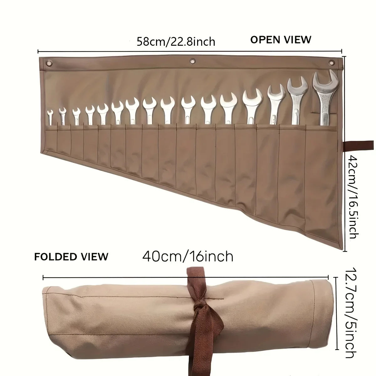 Brown Universal Canvas Tool Bag – Wrench & Hardware Storage Roll Bag for Maintenance, 1-Piece