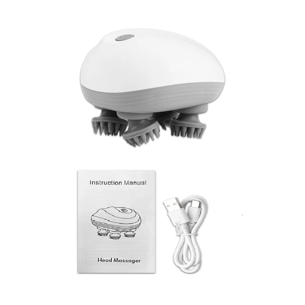 Electric Head Scalp Massager — 4 Kneading Heads for Hair Growth, Deep Tissue Relaxation & Pet Use