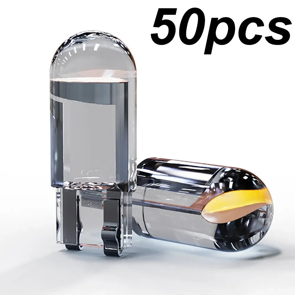 10/50pcs W5W LED T10 Car Light - COB LED Glass, 6000K White Auto License Plate Lamp, Dome, Read & DRL Bulb for 12V Automobiles
