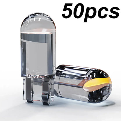 10/50pcs W5W LED T10 Car Light - COB LED Glass, 6000K White Auto License Plate Lamp, Dome, Read & DRL Bulb for 12V Automobiles