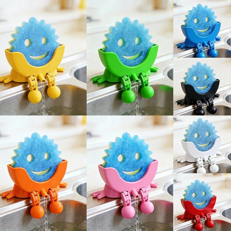 Cute Kitchen Sponge Holder with Drainage Holes & Legs – Fun Sink Edge Dish Sponge Stand for Countertop Organization 🧽✨