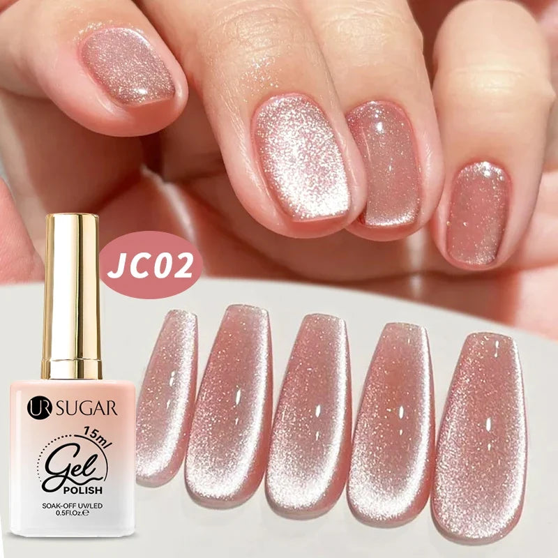 UR SUGAR Jelly Pink Cat Magnetic Gel Nail Polish 15ml - Glitter Ice Effect Soak Off UV LED Semi-Permanent Manicure Gel