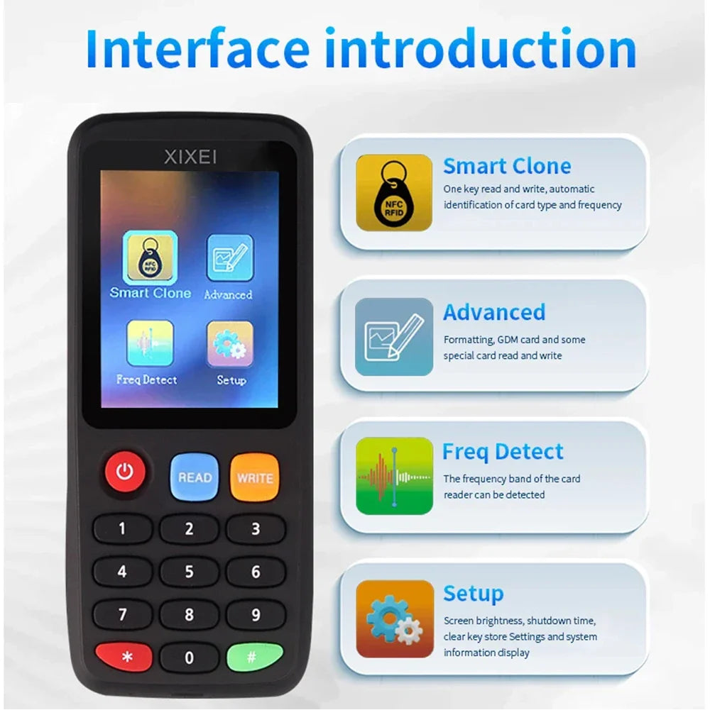 X7 Smart Card Reader RFID Copier IC ID Token Duplicator 125kHz Badge Writer 13.56MHz NFC Programmer