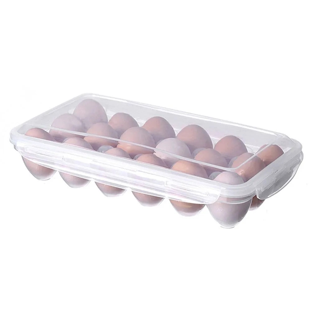 Egg Storage Box with Lid - Transparent Fresh Preservation Fridge Organizer 10/18 Grid Egg Holder Rack for Kitchen