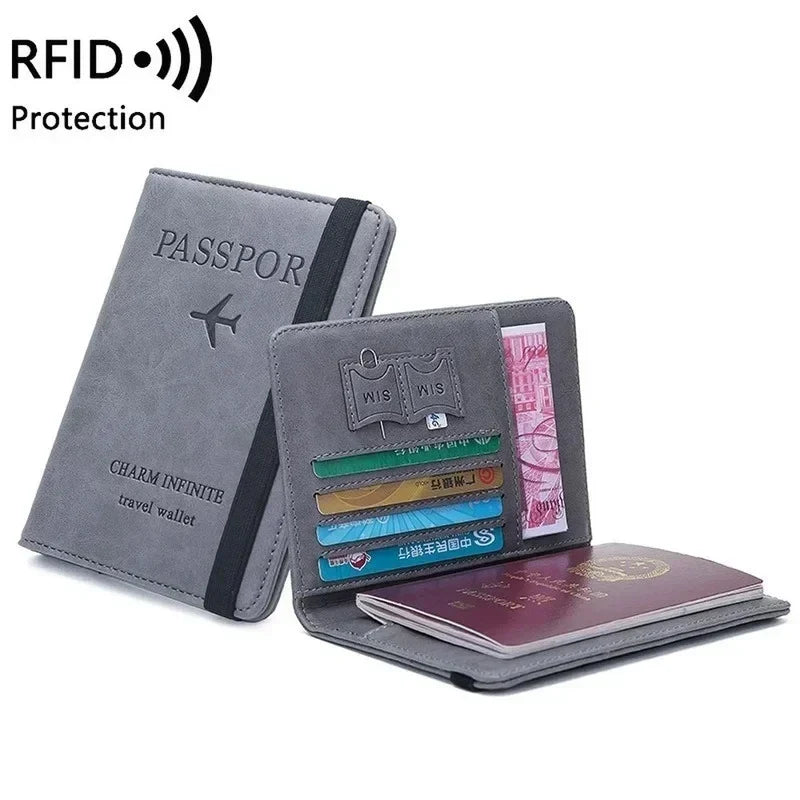 RFID Leather Passport Wallet - Vintage Multi-Function Travel Holder for Men & Women ID Bank Cards Business Accessories