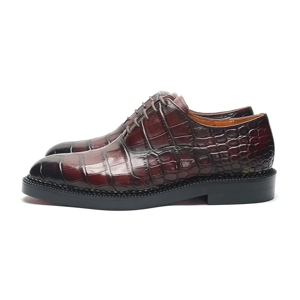 Men’s Luxury Genuine Cowhide Oxford Shoes - Height-Increasing Crocodile Pattern Wedding Dress Footwear