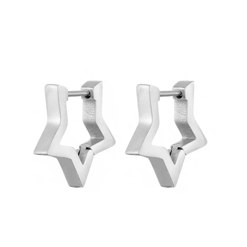 Classic Stainless Steel Hoop Earrings - Heart, Star, Oval & Geometric Punk Hip Hop Jewelry for Women & Men