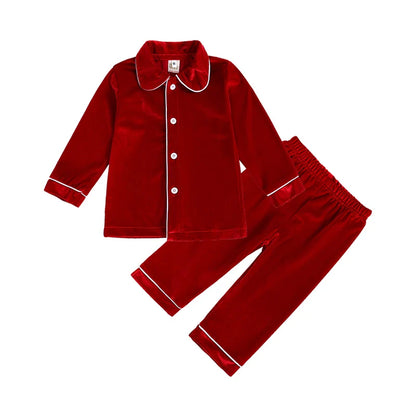 2025 Kids Christmas Pajama Set – Velvet Loungewear Long Sleeve Sleepwear for Boys & Girls