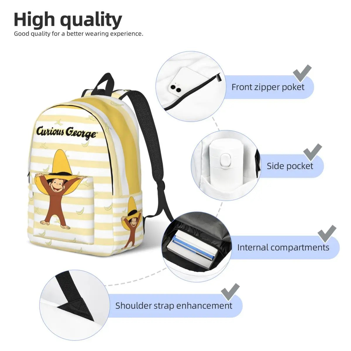 Curious George Cartoon Monkey Backpack - Casual Laptop Shoulder Bag for Students, Work, Travel & Outdoor Use