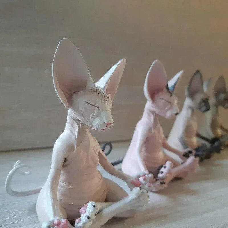 Whimsical Buddha Sphynx Cat Figurine – Meditation Yoga Happy Cat Sculpture for Garden & Home Decor
