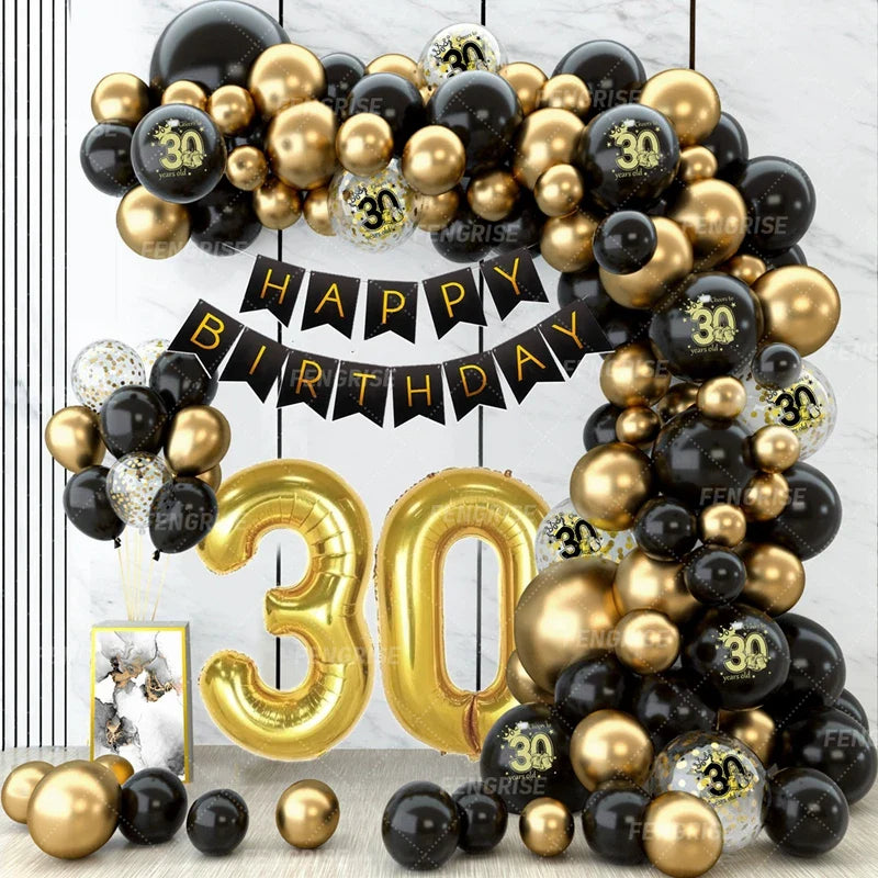 Black and Gold Balloon Garland Arch Kit - Confetti Latex Balloons for Happy 18th, 30th, 40th, 50th Birthday Party Decor and Adult Anniversaries