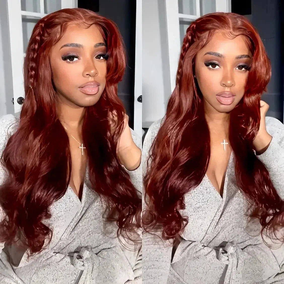 Reddish Brown 13x6 Lace Front Wig – Pre-Plucked 180% Density Body Wave, Auburn Colored Human Hair Lace Frontal Wig