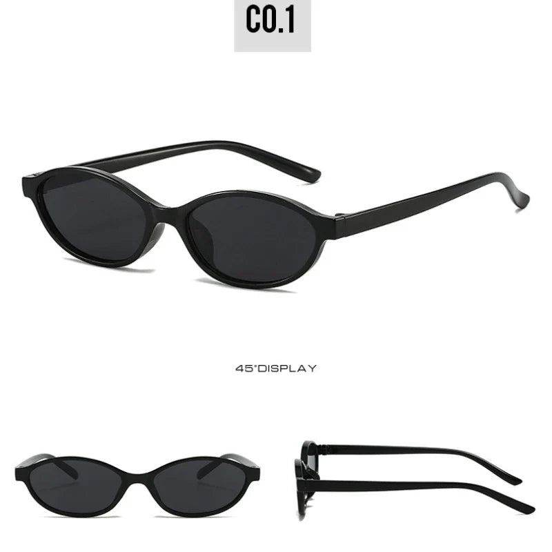 Retro Oval Frame Sunglasses - Trendy Small Cat Eye Punk Style UV Protection Shades