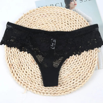Women’s Black Lace Briefs – Sexy Hollow-Out Floral Low-Waist Panties, Breathable Lingerie Underwear